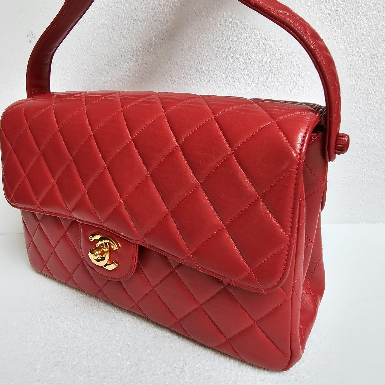 Chanel Vintage Red Lambskin Medium Quilted Double Face Top Handle Bag For Sale 11