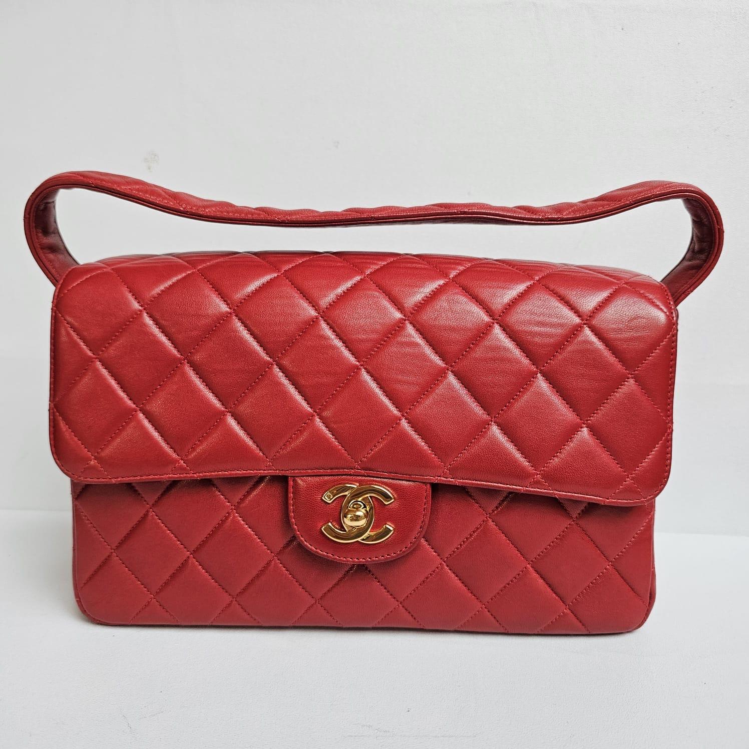 Chanel Vintage Red Lambskin Medium Quilted Double Face Top Handle Bag For Sale 13