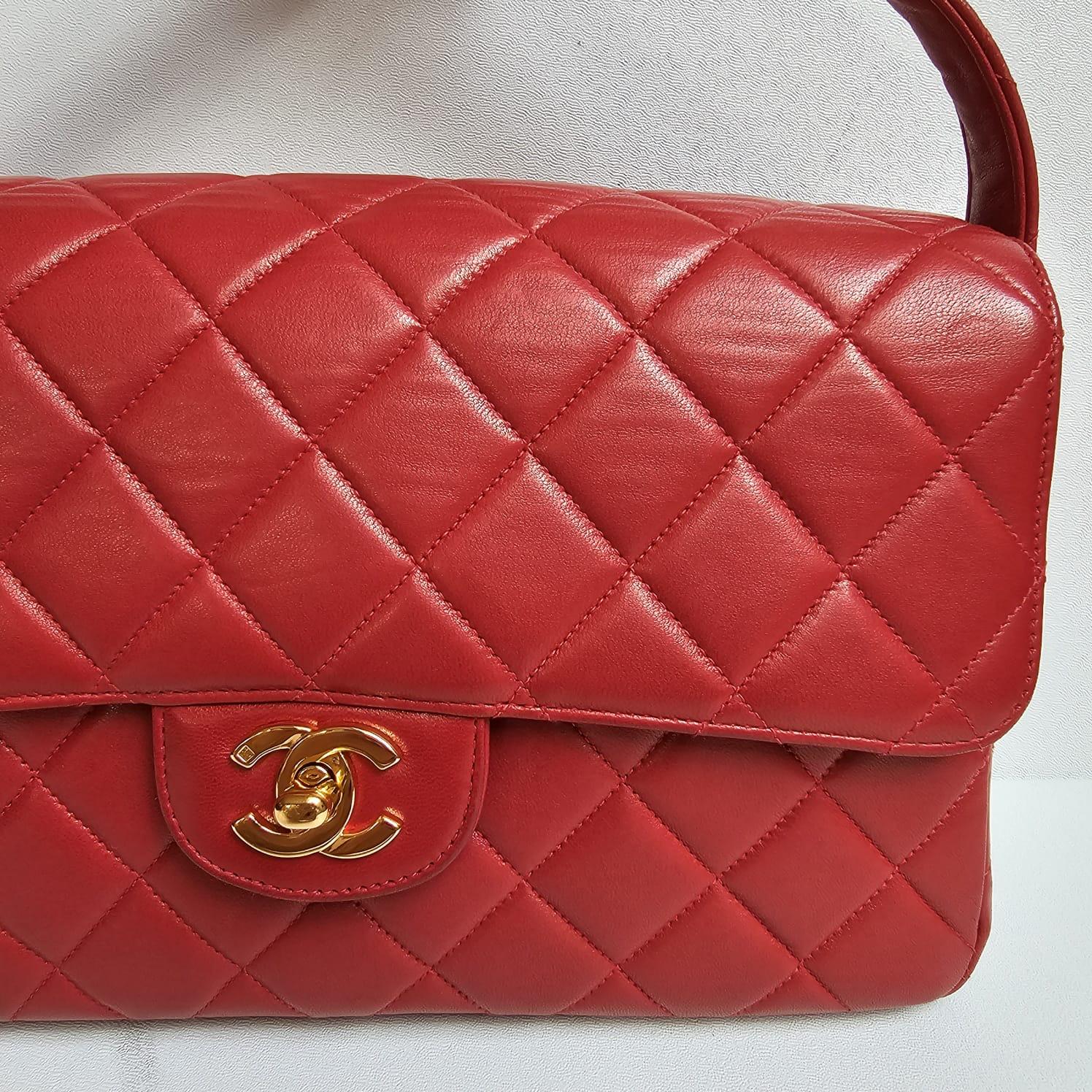 Chanel Vintage Red Lambskin Medium Quilted Double Face Top Handle Bag For Sale 14