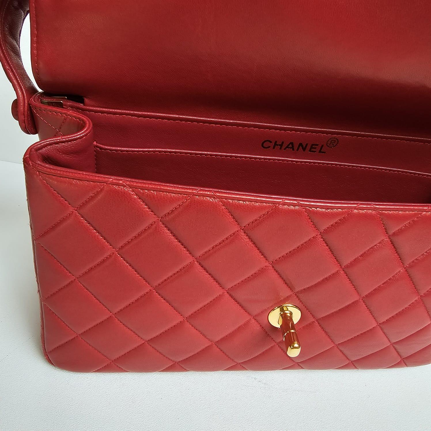 Chanel Vintage Red Lambskin Medium Quilted Double Face Top Handle Bag For Sale 15