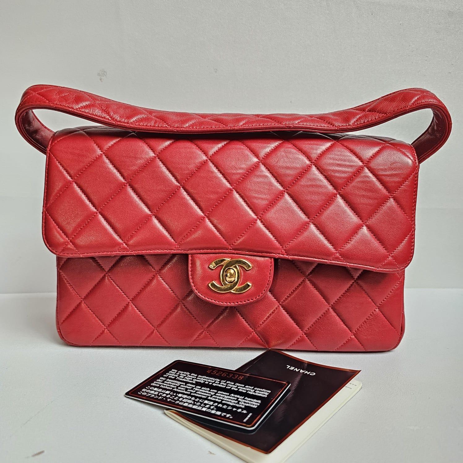 Chanel Vintage Red Lambskin Medium Quilted Double Face Top Handle Bag For Sale 2