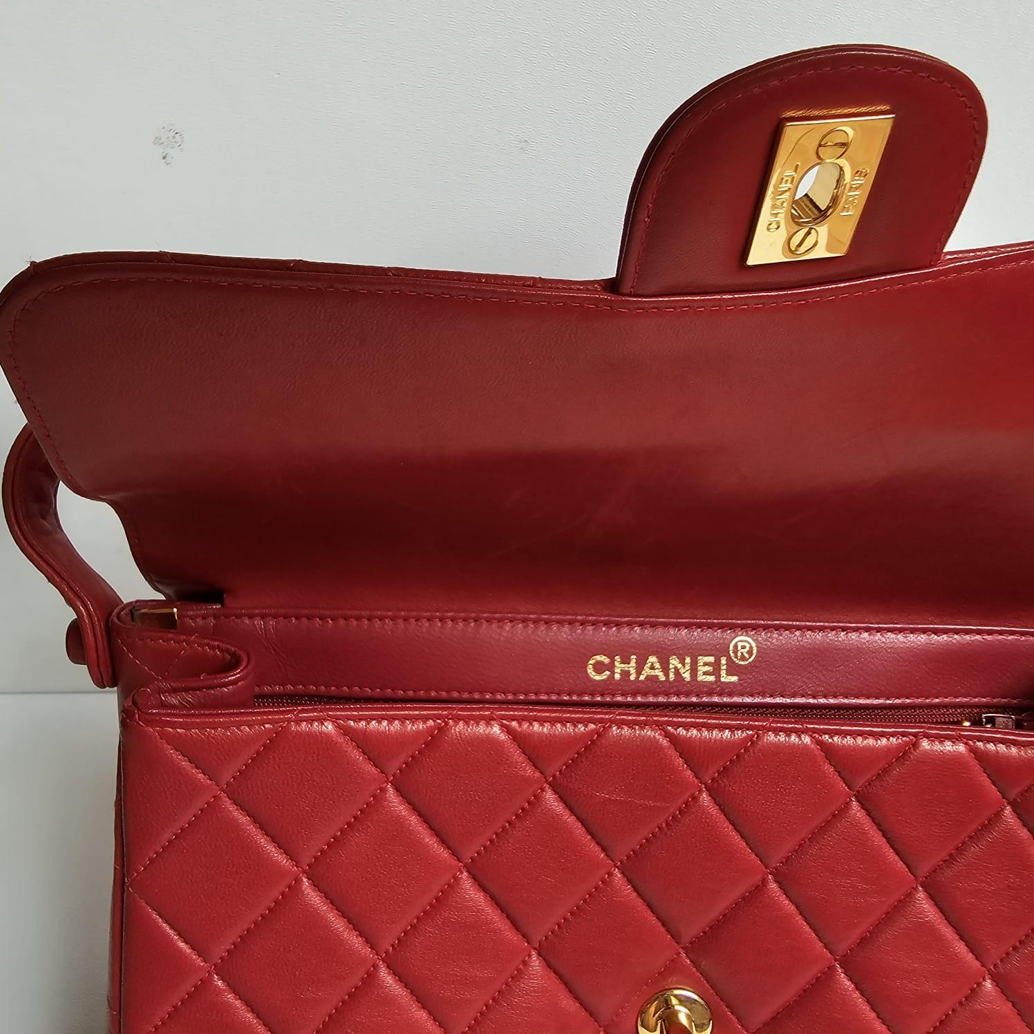 Chanel Vintage Red Lambskin Medium Quilted Double Face Top Handle Bag For Sale 3