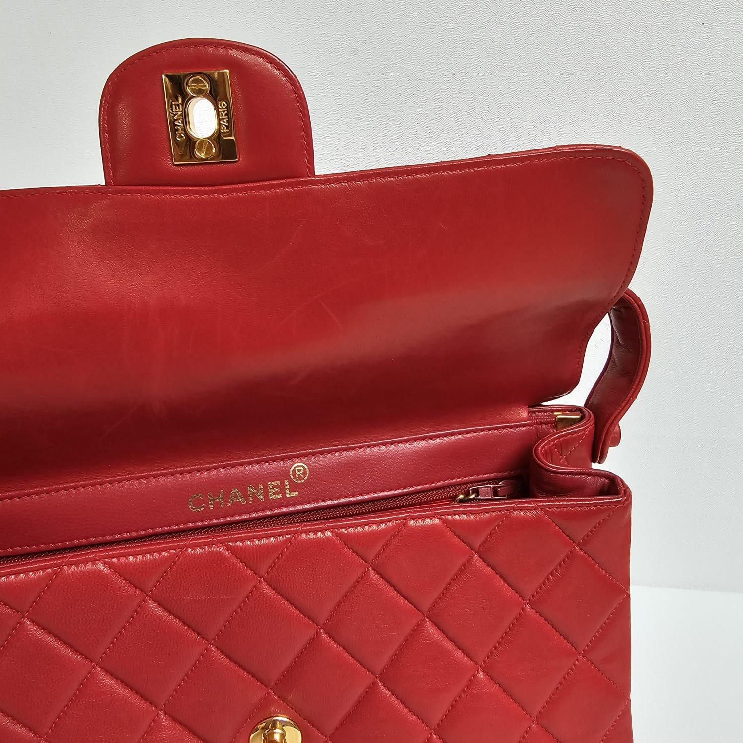 Chanel Vintage Red Lambskin Medium Quilted Double Face Top Handle Bag For Sale 4