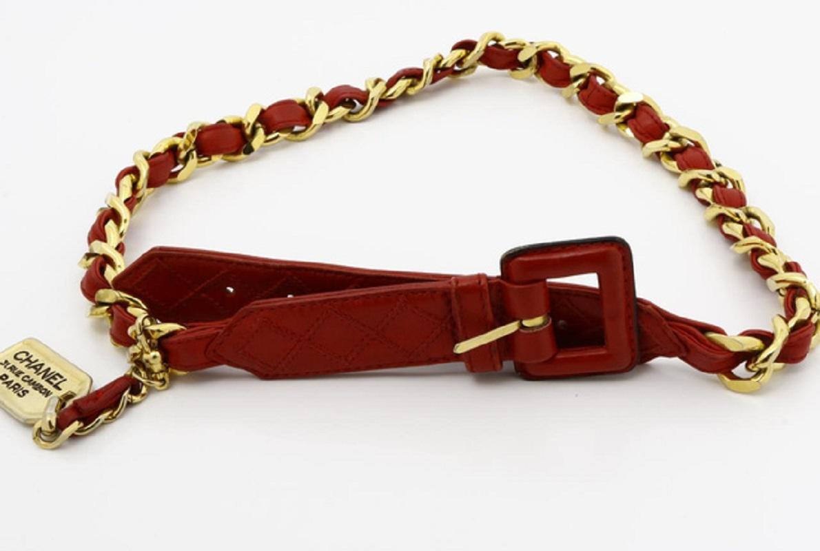 Chanel belt with gold-tone hardware, small gold-tone plate attached to the belt, 