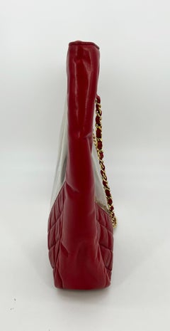 Chanel Vintage Red Leather Clear PVC Shoulder Bag Tote c1990s