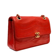 Chanel Vintage Red Leather Scallop Quilted Flap Bag