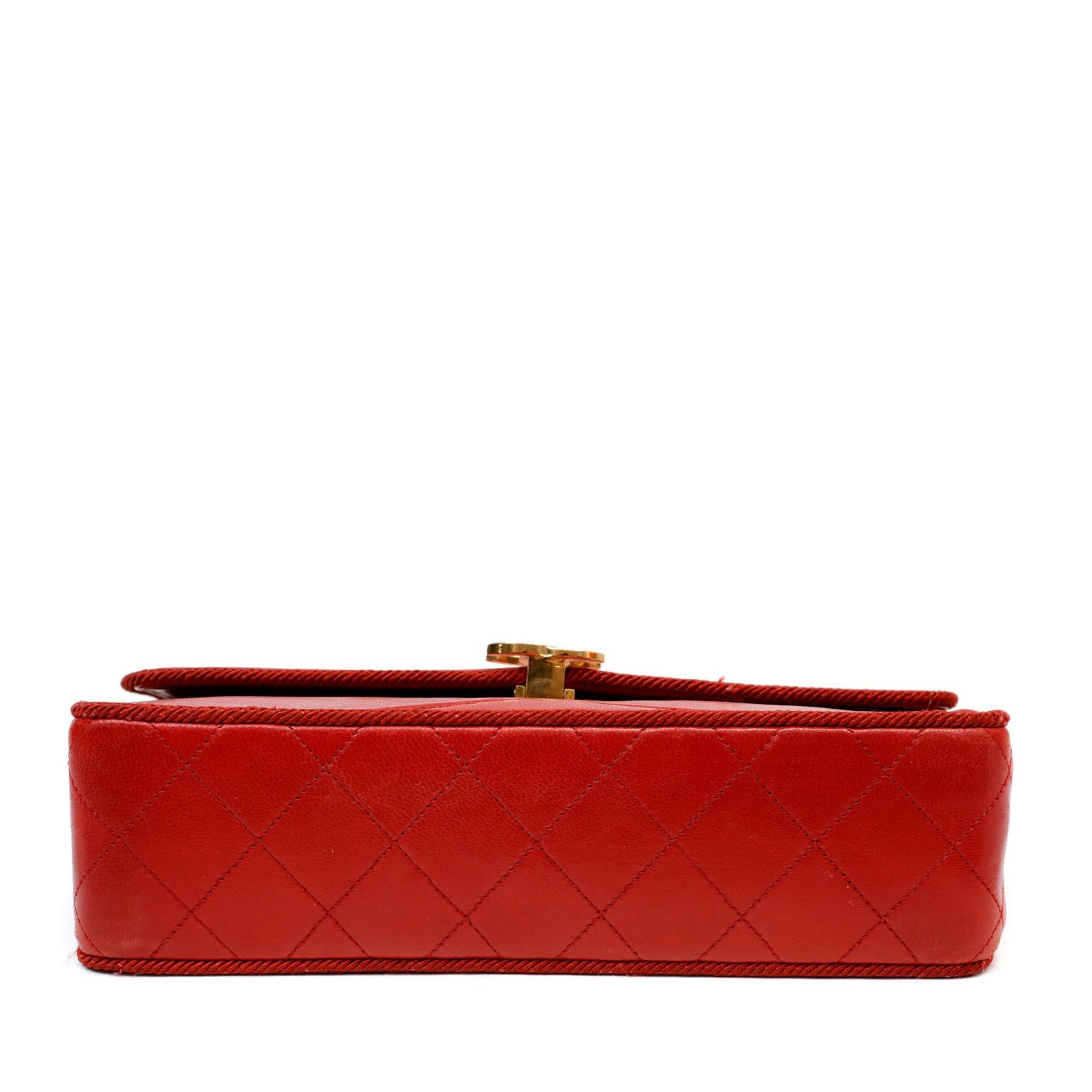 Women's Chanel Vintage Red Leather Scallop Quilted Flap Bag  For Sale
