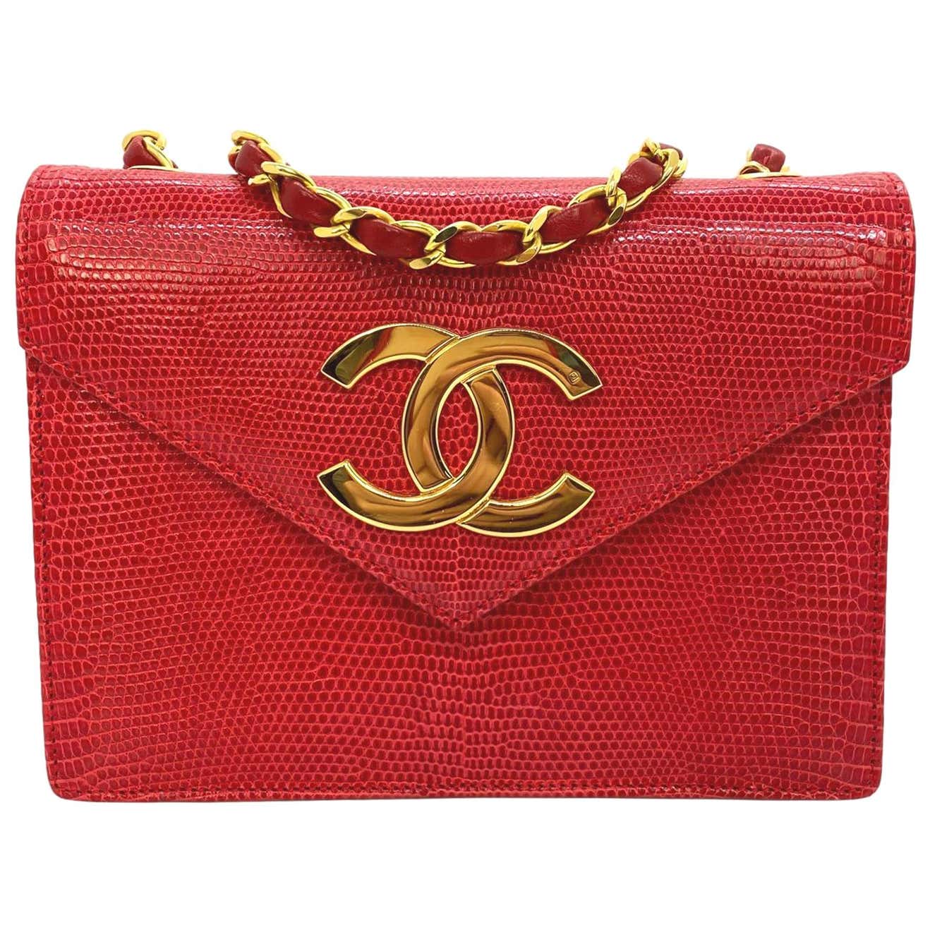 Chanel Vintage Red Lizard Envelope Cross Body Flap Bag with Gold ...