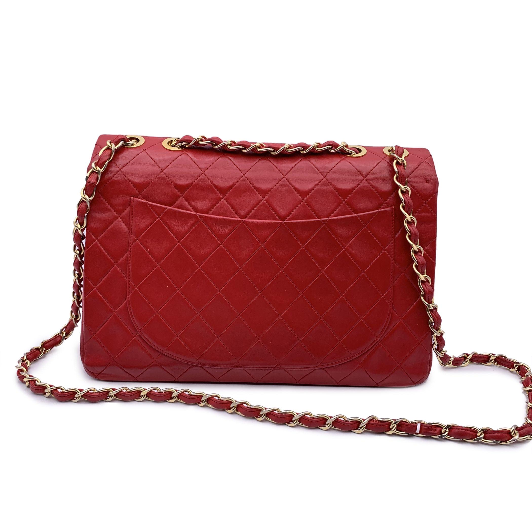 Women's Chanel Vintage Red Quilted Jumbo Classic Flap 2.55 Shoulder Bag