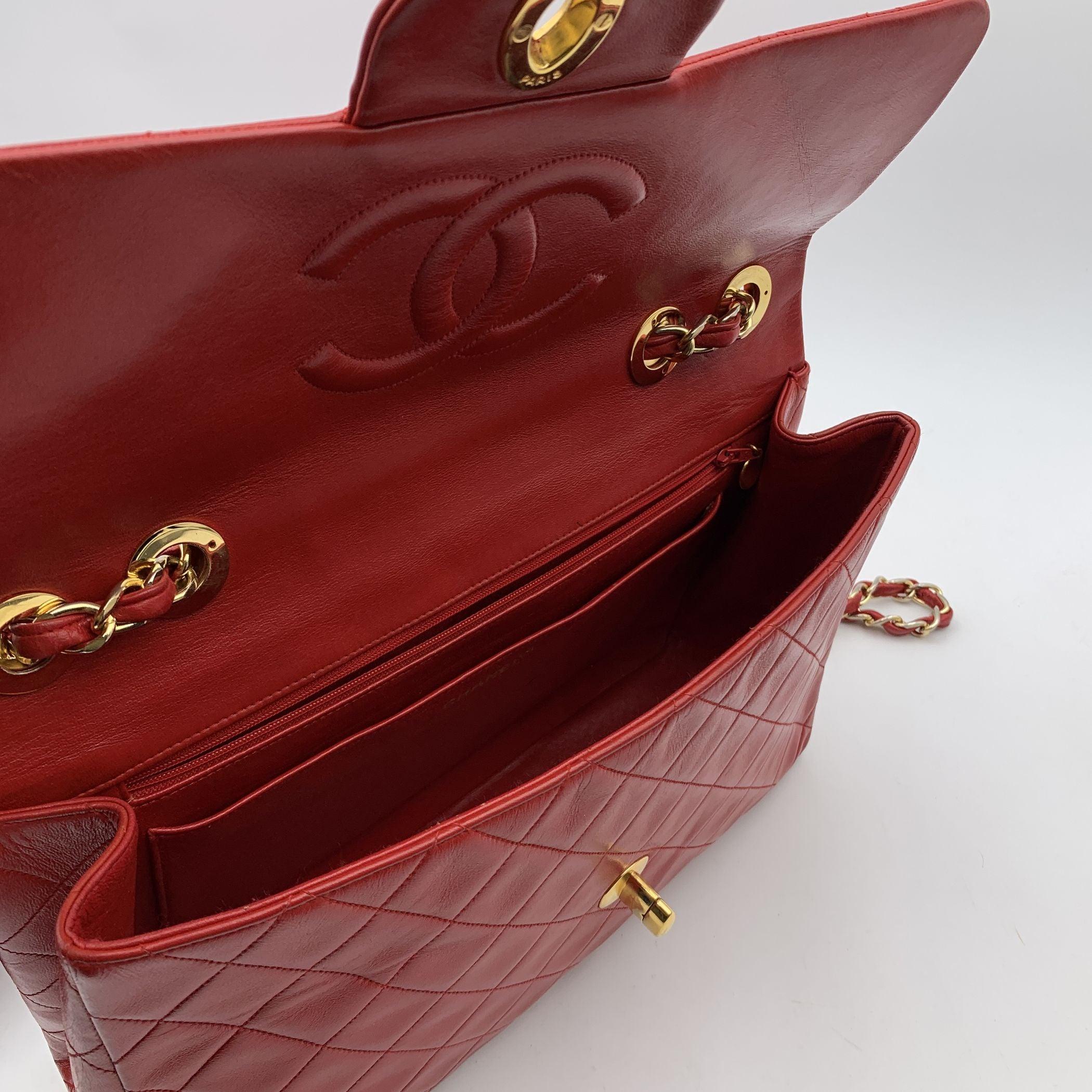 Chanel Vintage Red Quilted Jumbo Classic Flap 2.55 Shoulder Bag 1