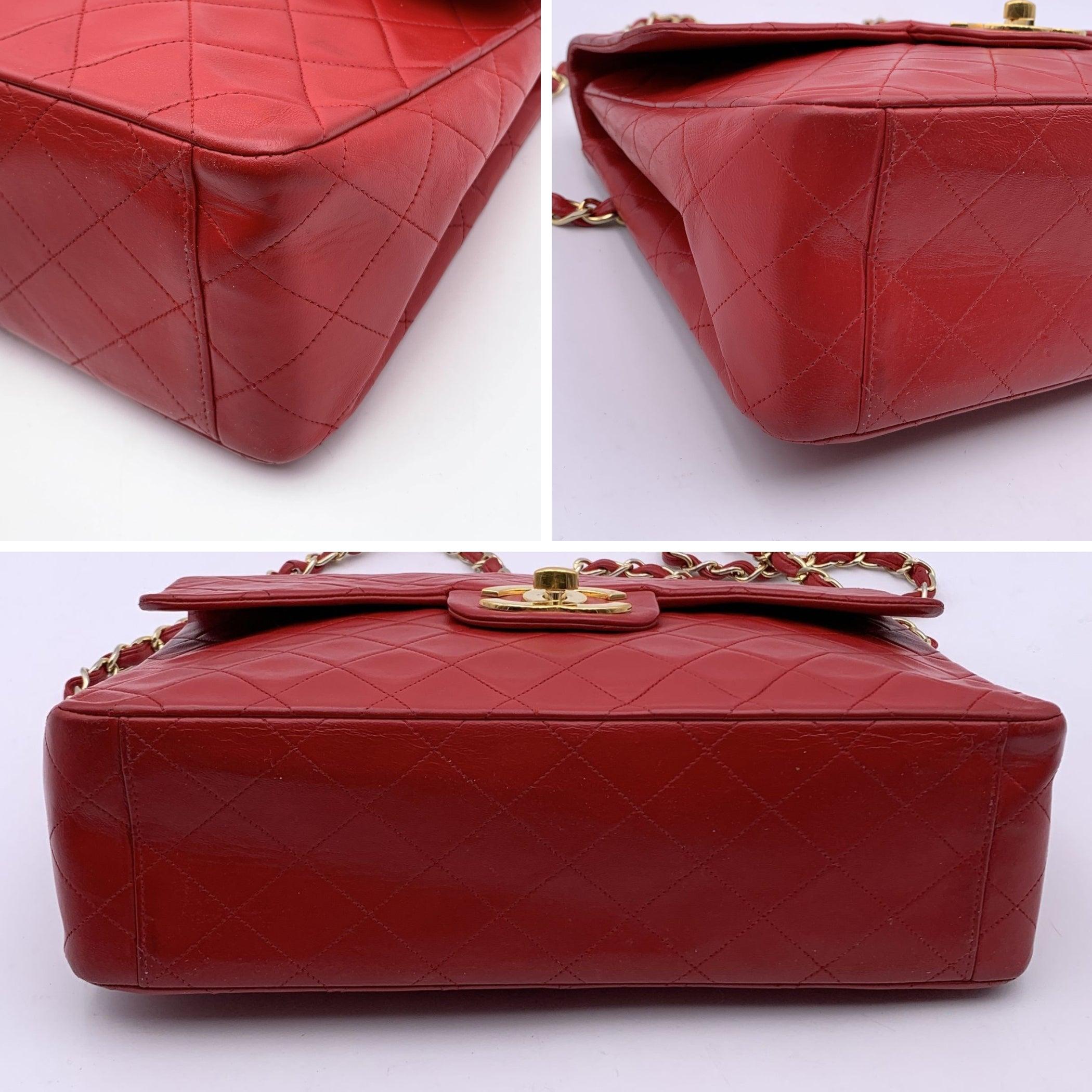Chanel Vintage Red Quilted Jumbo Classic Flap 2.55 Shoulder Bag 2