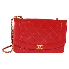 Chanel Vintage Red Quilted Lambskin Diana Flap Bag