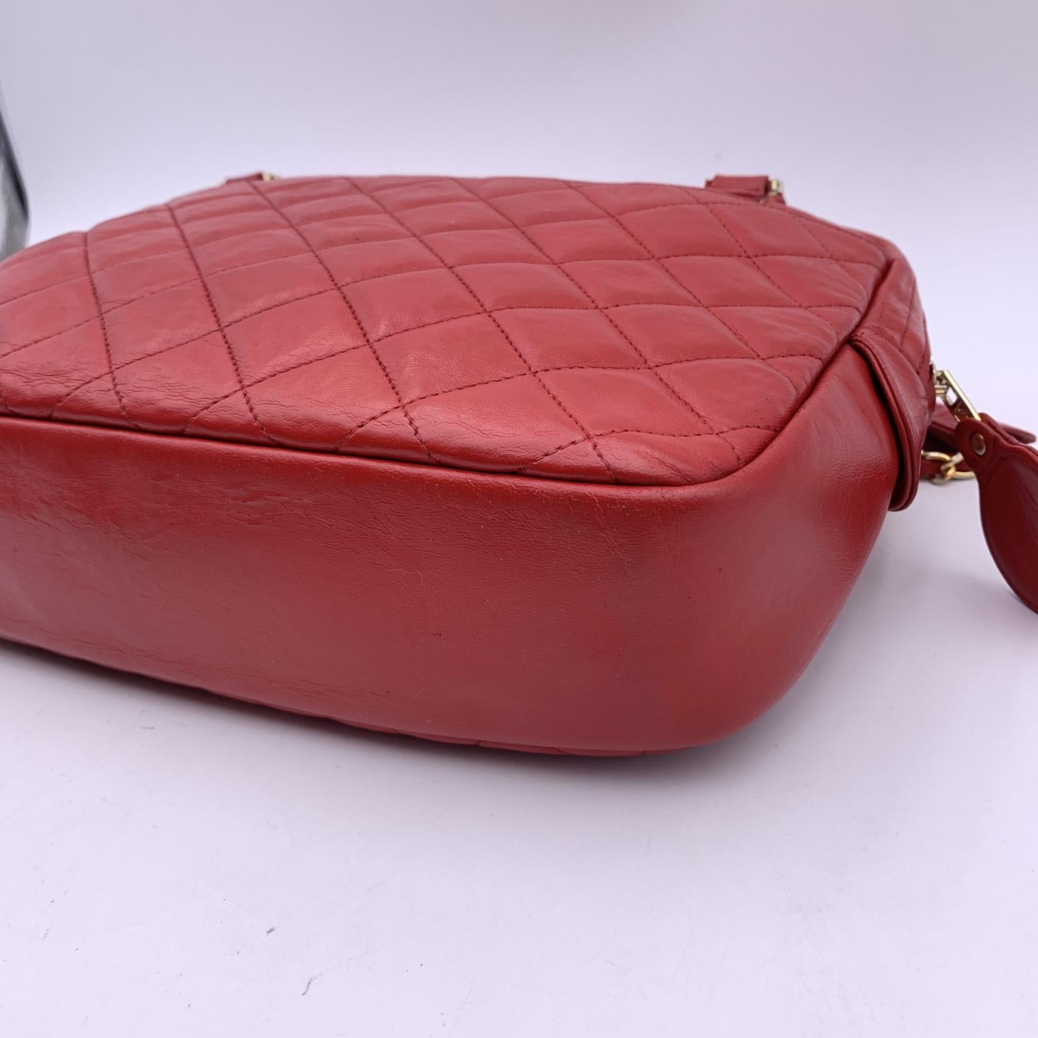 Chanel Vintage Red Quilted Leather Camera Shoulder Bag 4