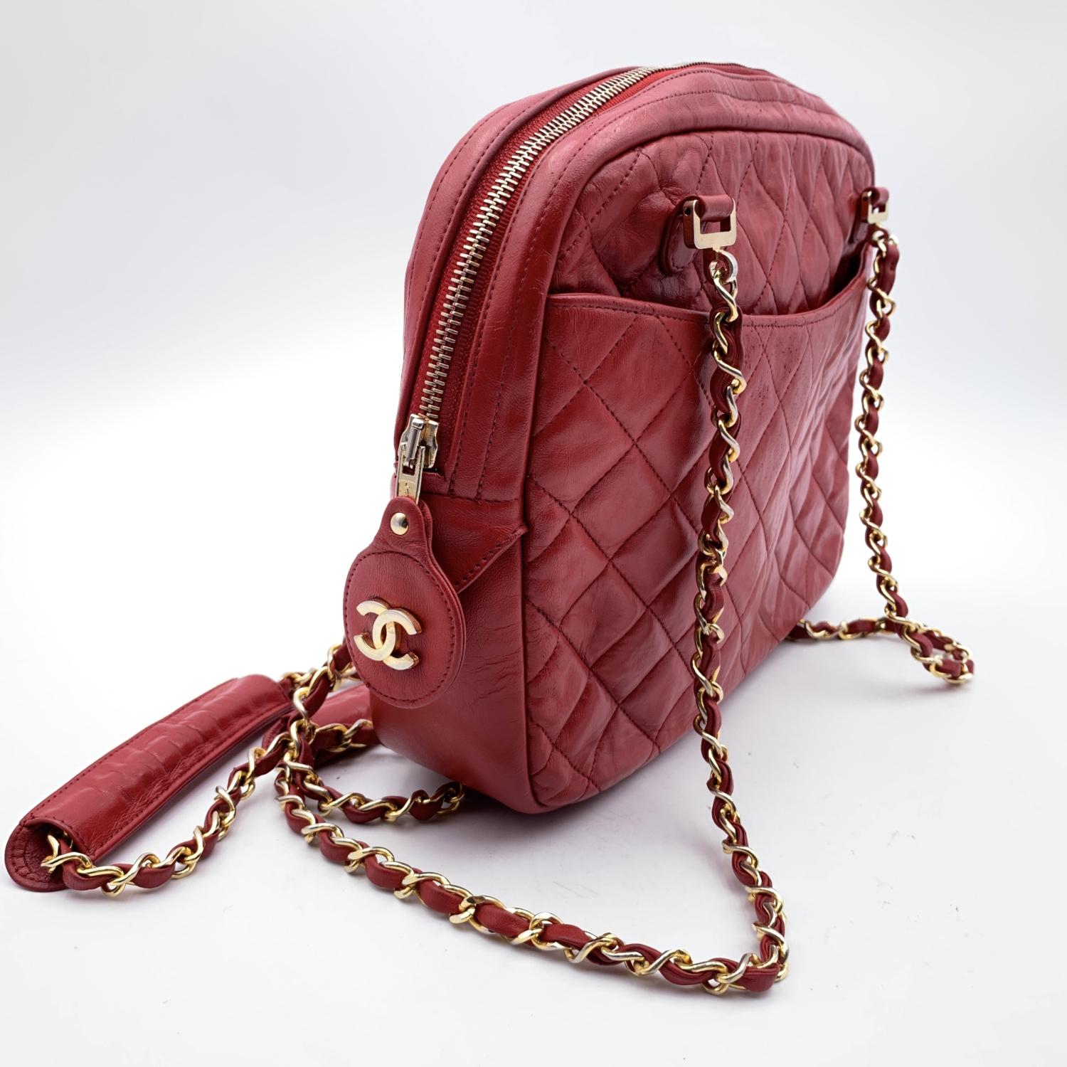 Chanel Vintage Red Quilted Leather Camera Shoulder Bag 2