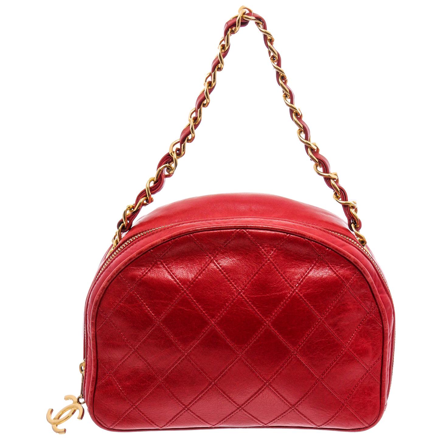 red quilted leather handbag