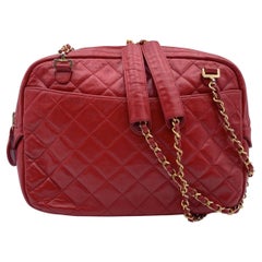 Chanel Vintage Red Quilted Leather Camera Shoulder Bag