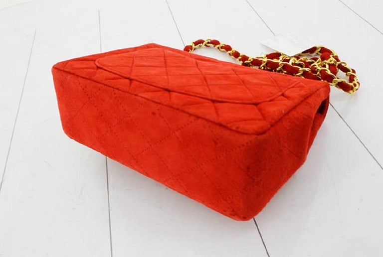 Chanel Vintage Red Quilted Suede Square Classic Single Mini Flap