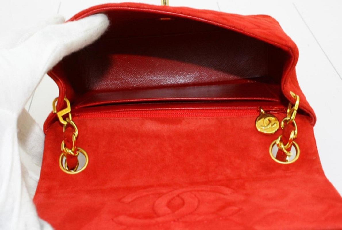 Women's Chanel Vintage Red Quilted Suede Square Classic Single Mini Flap Bag