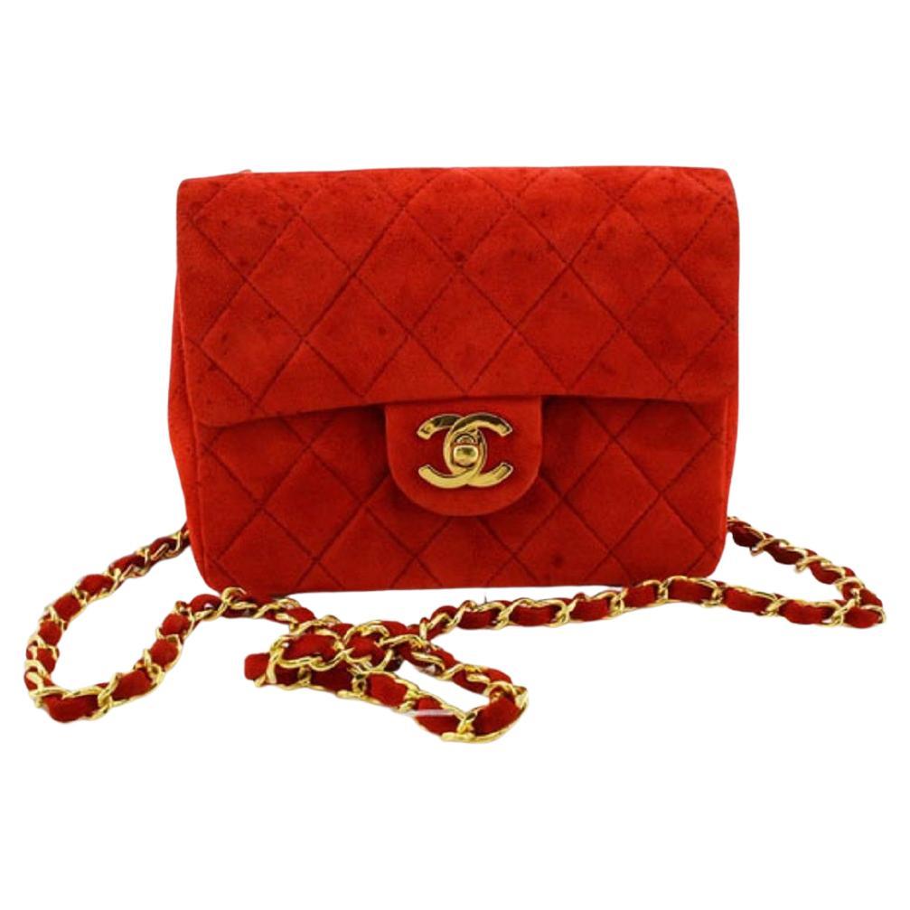 Chanel Vintage Red Quilted Suede Square Classic Single Mini Flap