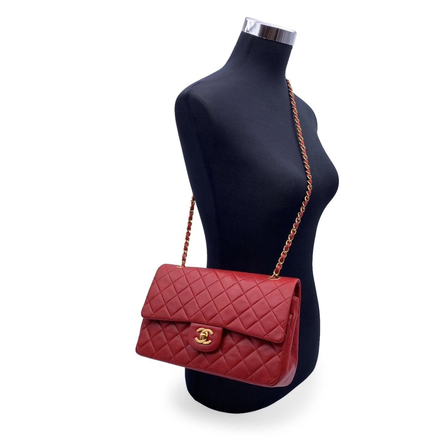 This beautiful Bag will come with a Certificate of Authenticity provided by Entrupy, leading International Fashion Authenticators. The certificate will be provided at no further cost. Chanel 'Timeless Classic 2.55 - 25 cm' Quilted Double Flap in red