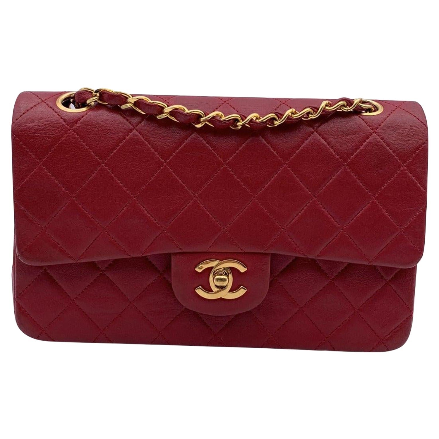 Chanel Vintage Red Quilted Timeless Classic Small 2.55 Bag 23 cm