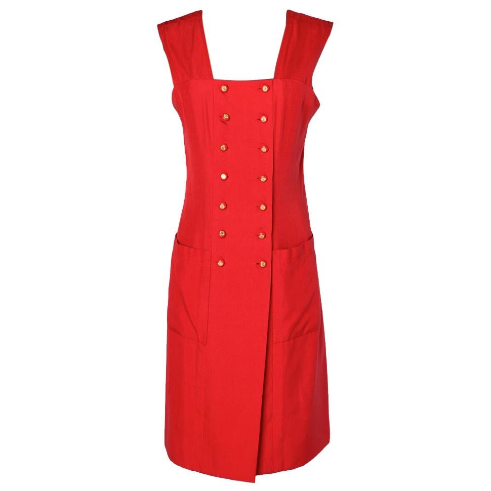 Red silk summer dress Chanel Boutique For Sale