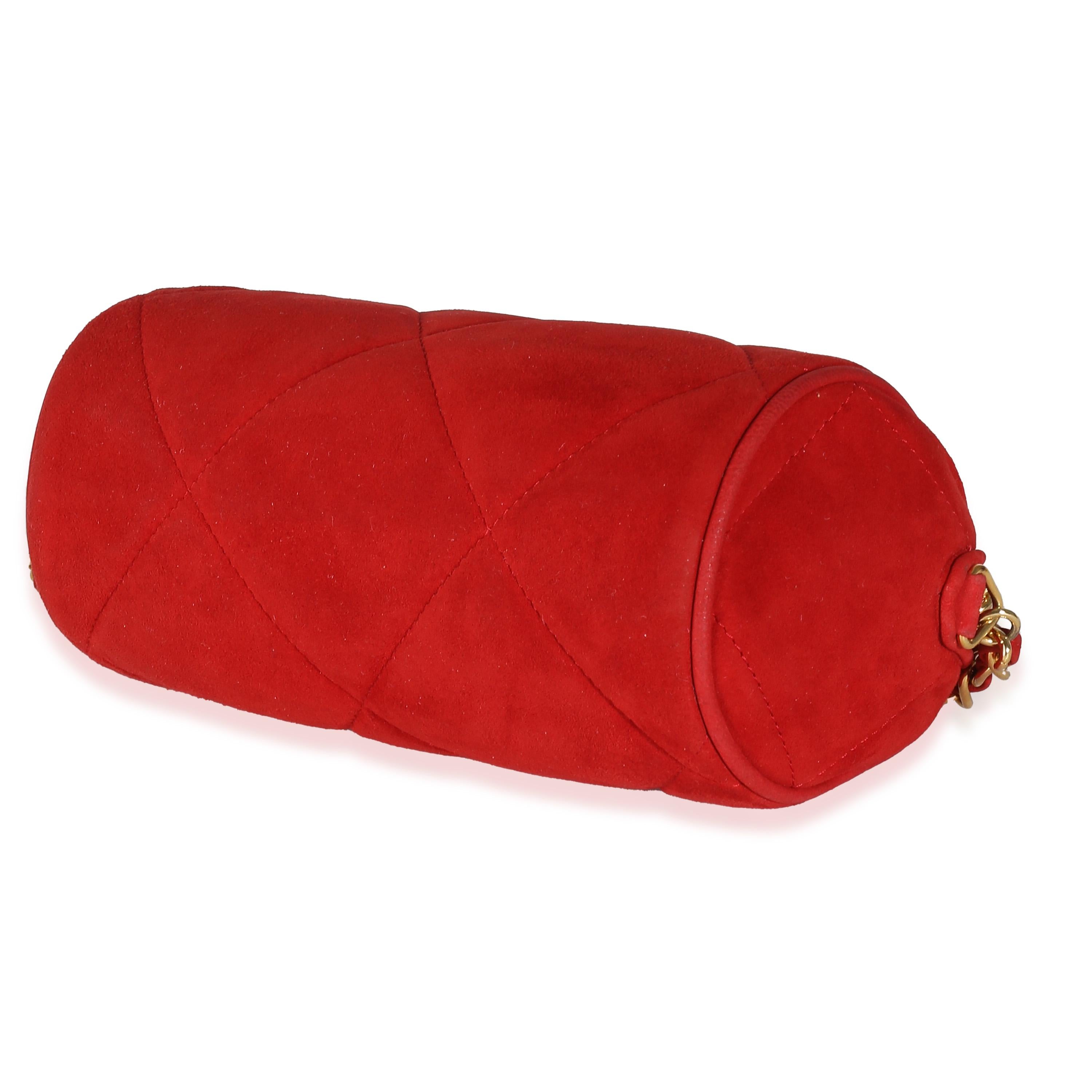 Chanel Vintage Bolsito de ante rojo con borla y puntada de diamante en venta 2