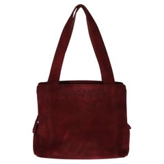 Chanel Vintage Red Suede Logo Small Tote