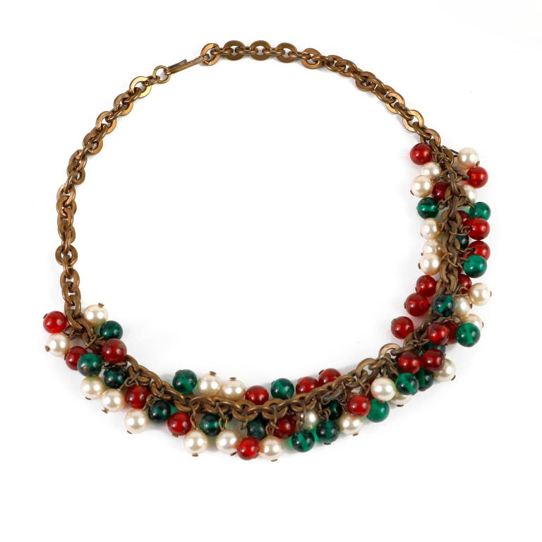 Chanel Vintage Red White and Green Gripoix Choker For Sale 1