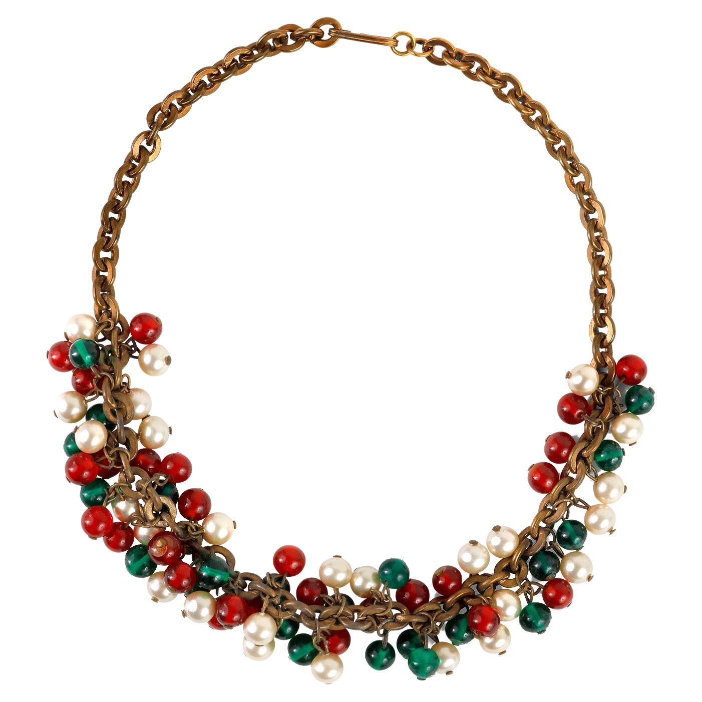 Chanel Vintage Red White and Green Gripoix Choker