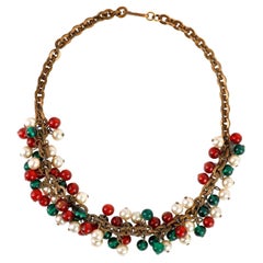 Chanel Vintage Red White and Green Gripoix Choker