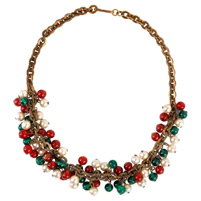 Chanel Vintage Red White and Green Gripoix Choker For Sale