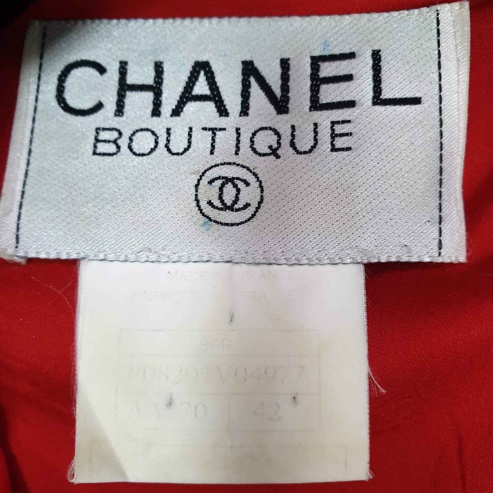 Chanel Vintage Red Wool Long Jacket Blazer CC Button  2