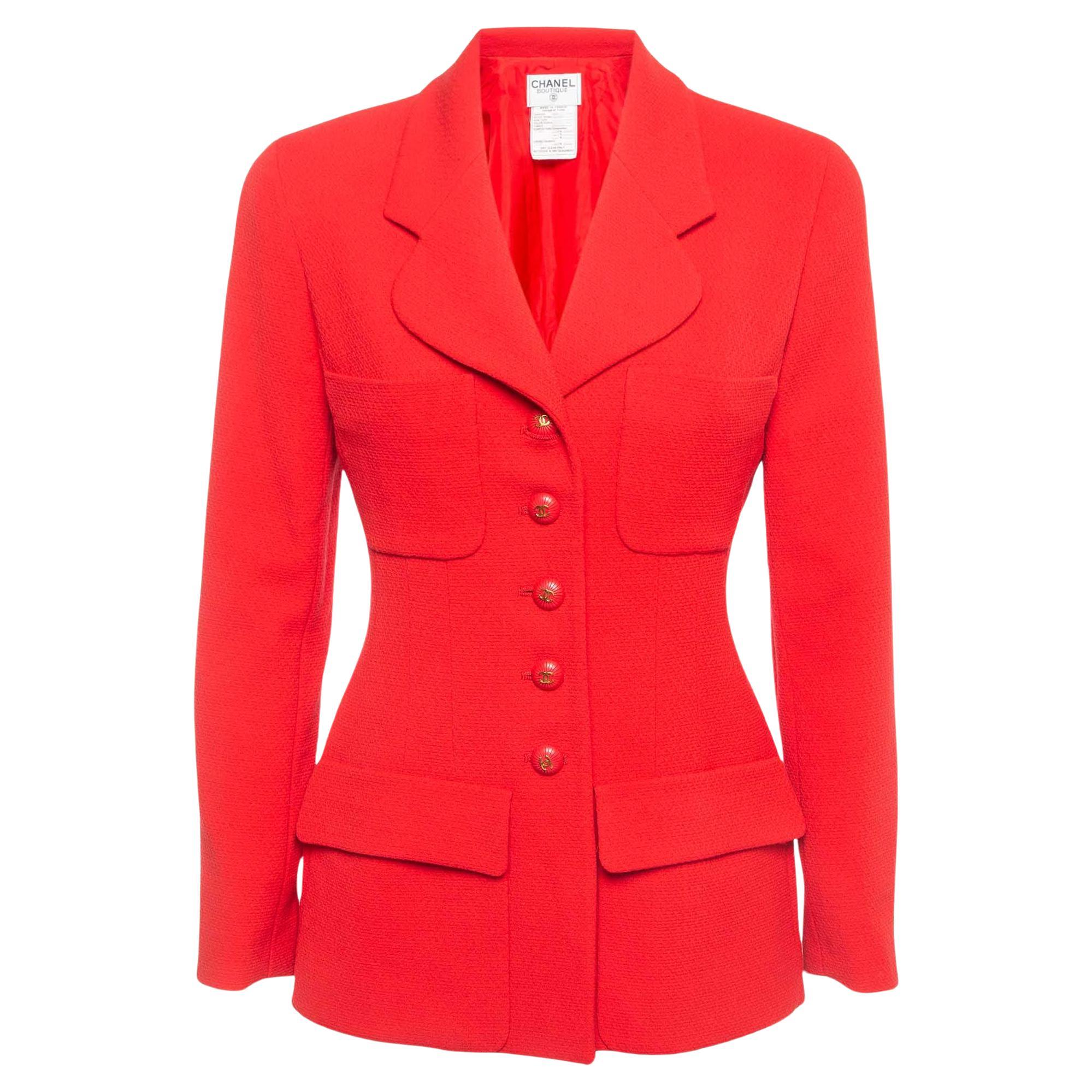 Chanel Vintage Red Wool Tailored Jacket M For Sale