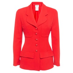 Chanel Used Red Wool Tailored Jacket M