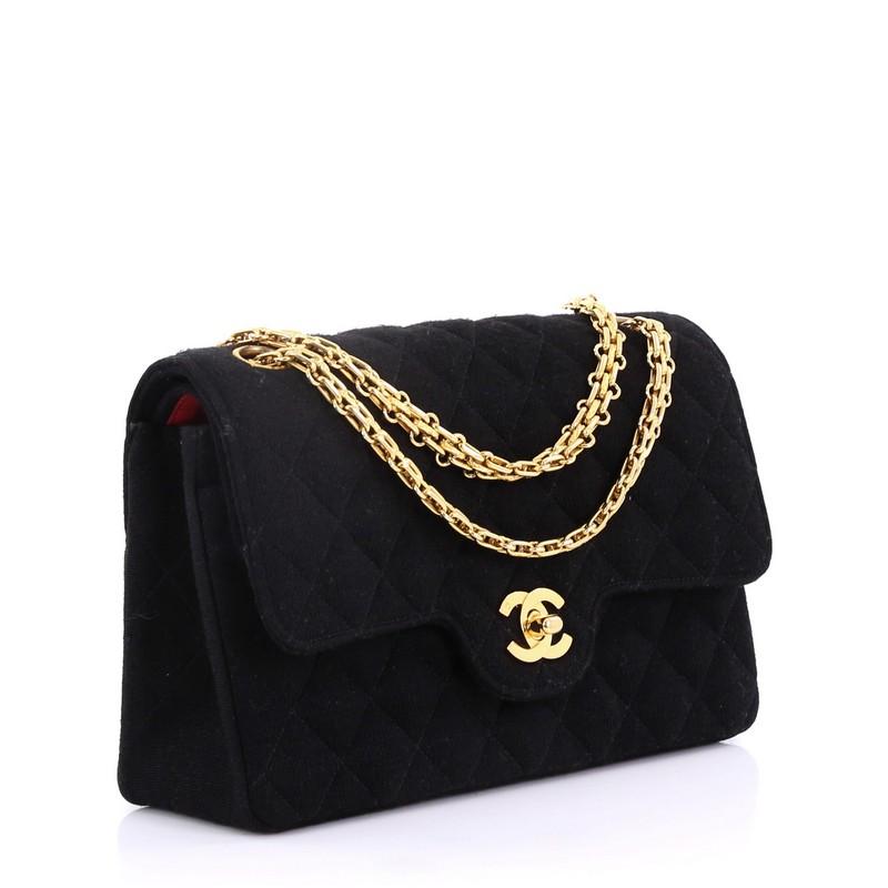 Black Chanel Vintage Reissue Chain Double Flap Bag Quilted Jersey Small