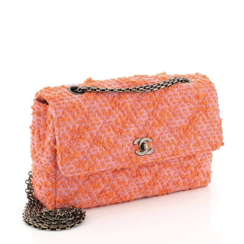 Orange Chanel Vintage Reissue Chain Flap Bag Quilted Tweed Medium