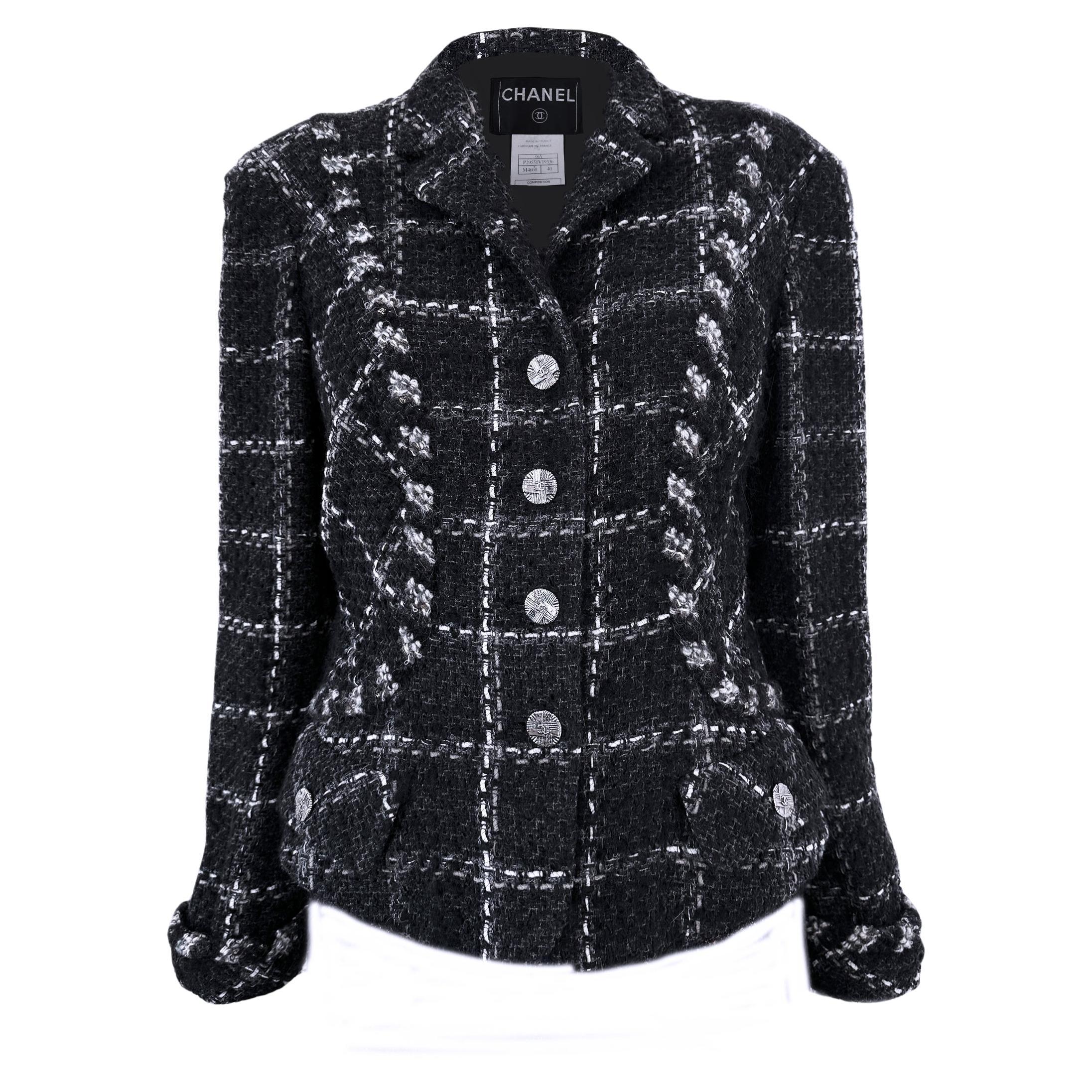 Chanel Vintage Relic Giacca in tweed nero 40 FR in vendita