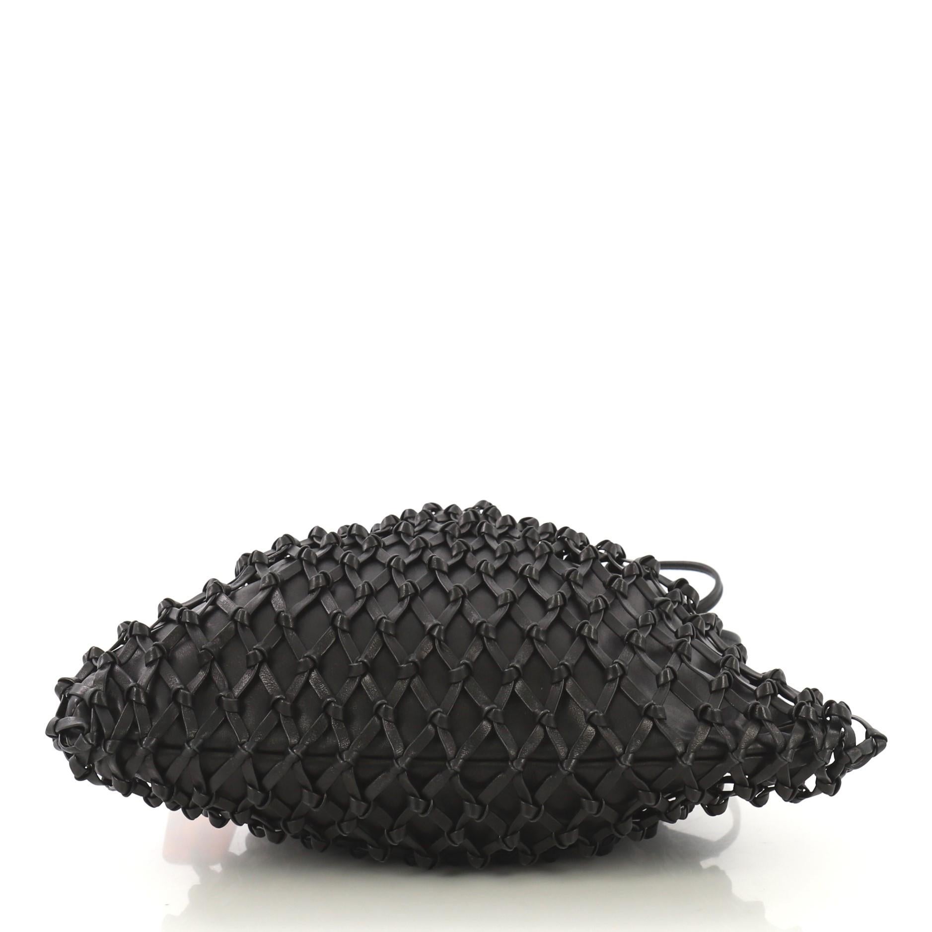 Black Chanel Vintage Resin Bucket Bag Woven Leather Medium