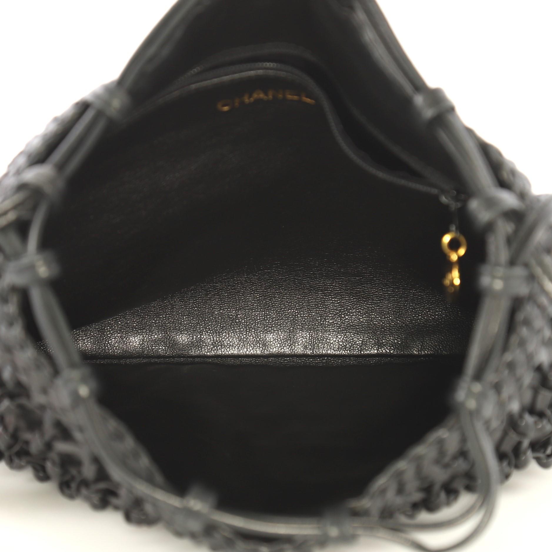 Chanel Vintage Resin Bucket Bag Woven Leather Medium In Good Condition In NY, NY