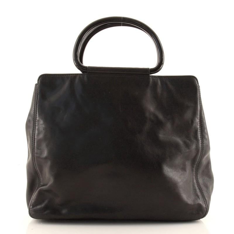 Black Chanel Vintage Resin Handle Tote Leather Medium
