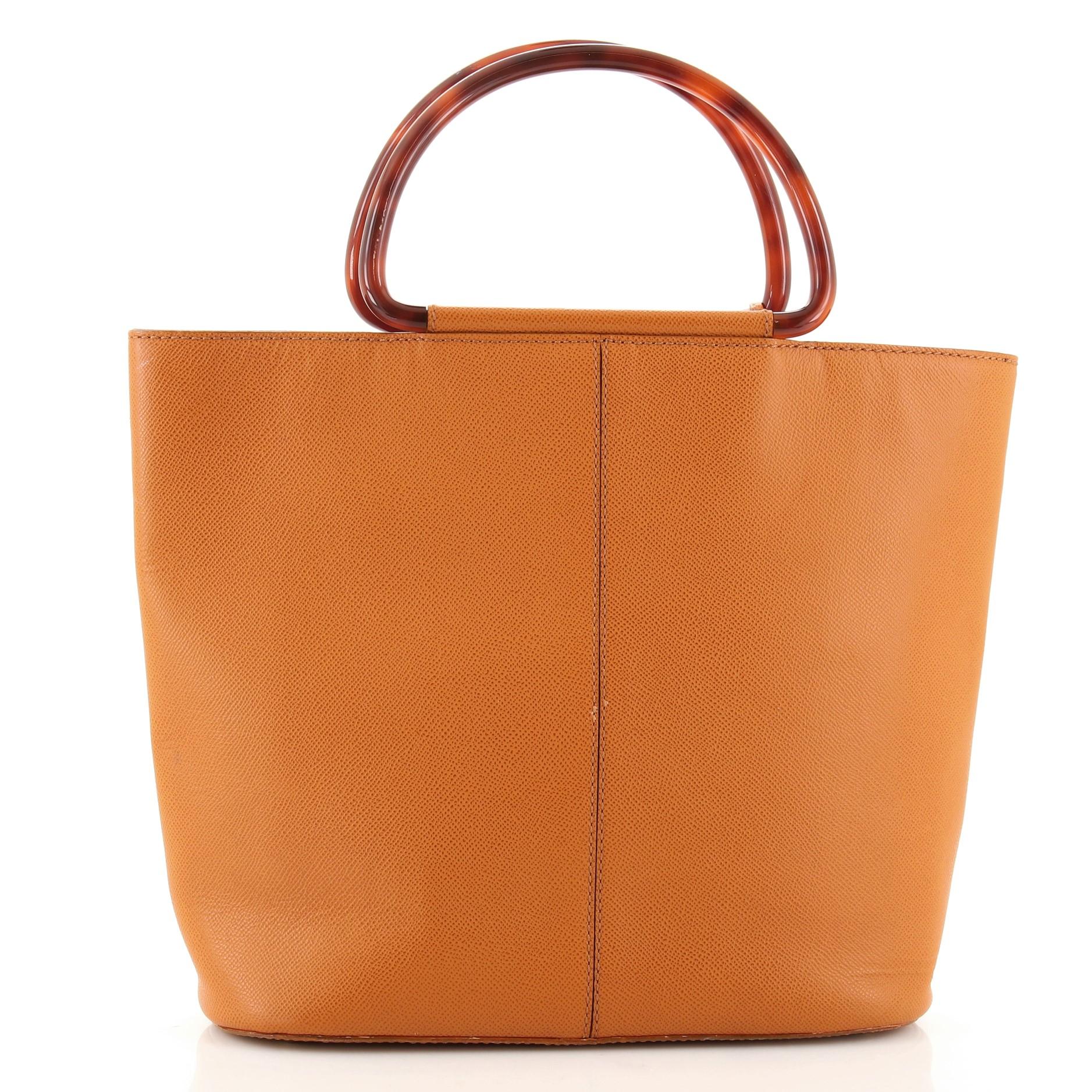 Orange Chanel Vintage Resin Handle Tote Leather Medium