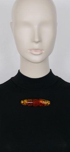 Chanel Vintage Reverse Carved Intaglio Camellias and Clovers Resin Brooch, 1998