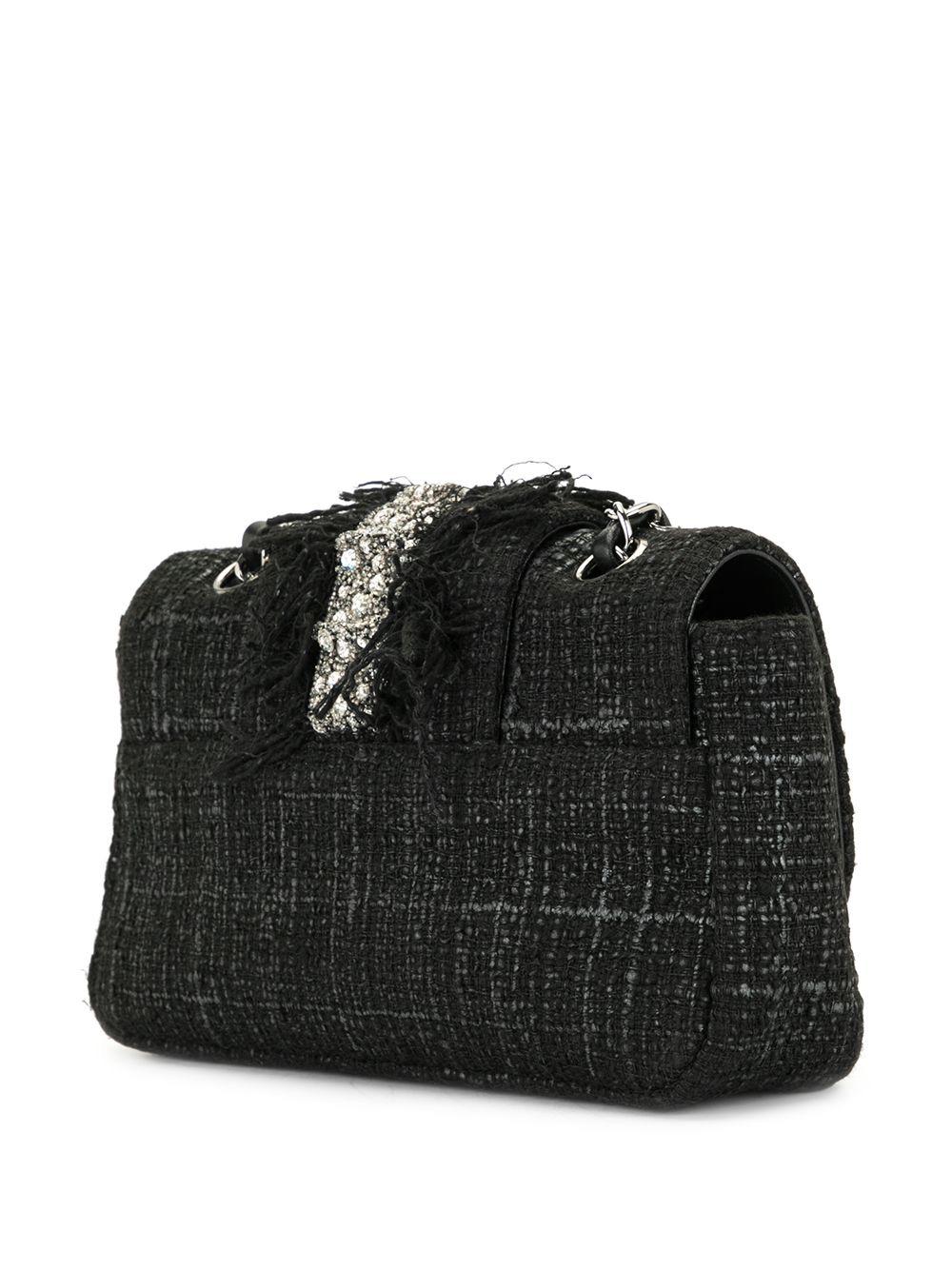 Black Chanel 2006 Vintage Rare Small Tweed Swarovski Strass Fringe Classic Flap Bag For Sale