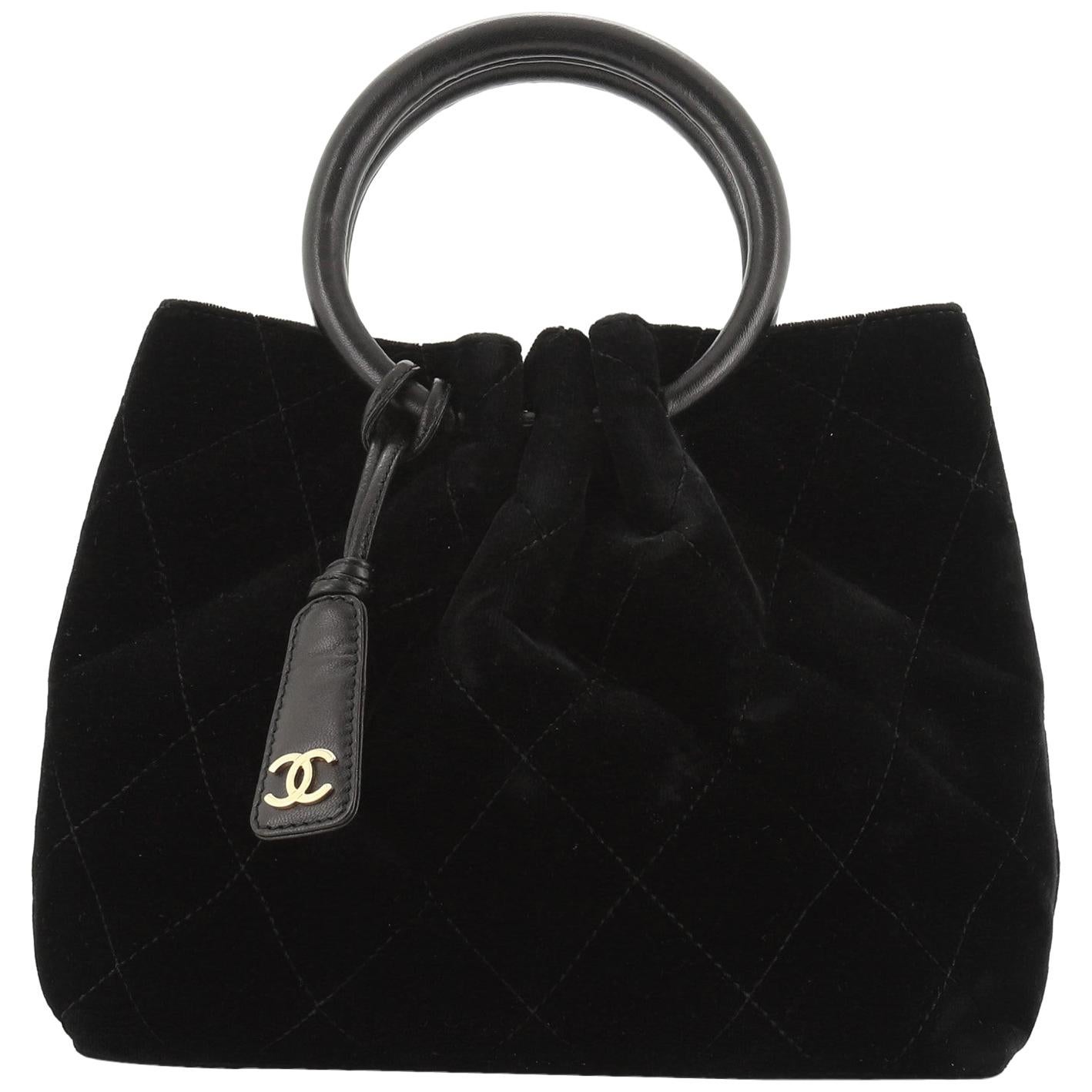 Chanel Vintage Ring Handle Bag Quilted Velvet Small
