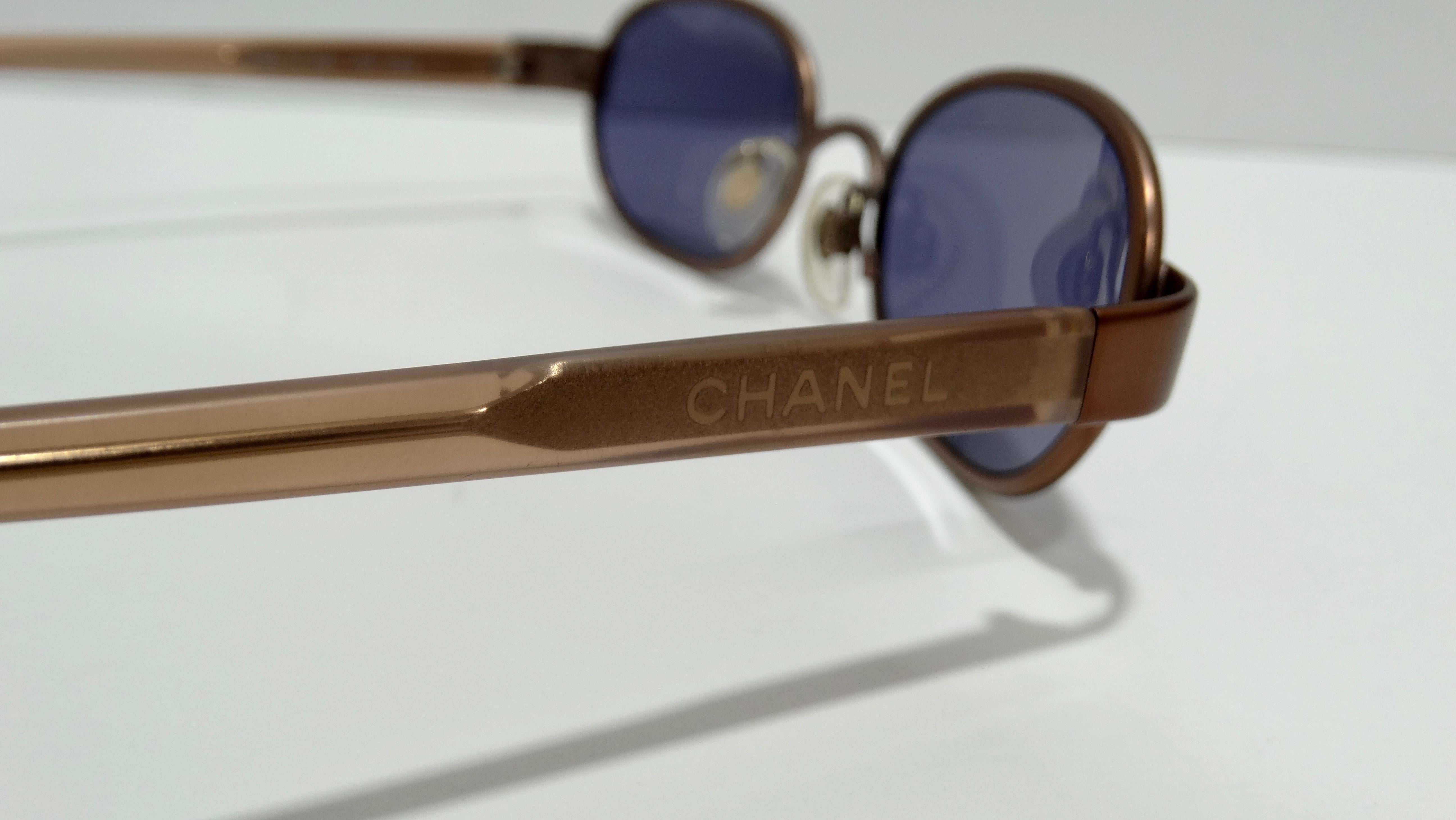 Chanel Vintage Rose Bronze Oval Sunglasses In Good Condition For Sale In Scottsdale, AZ