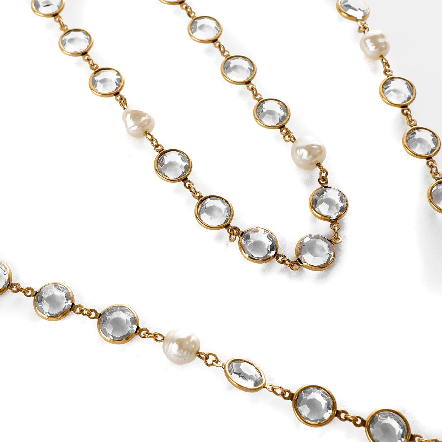 Lange Chanel Vintage-Halskette aus Kristall im Rosenschliff und Perlen im Angebot 1