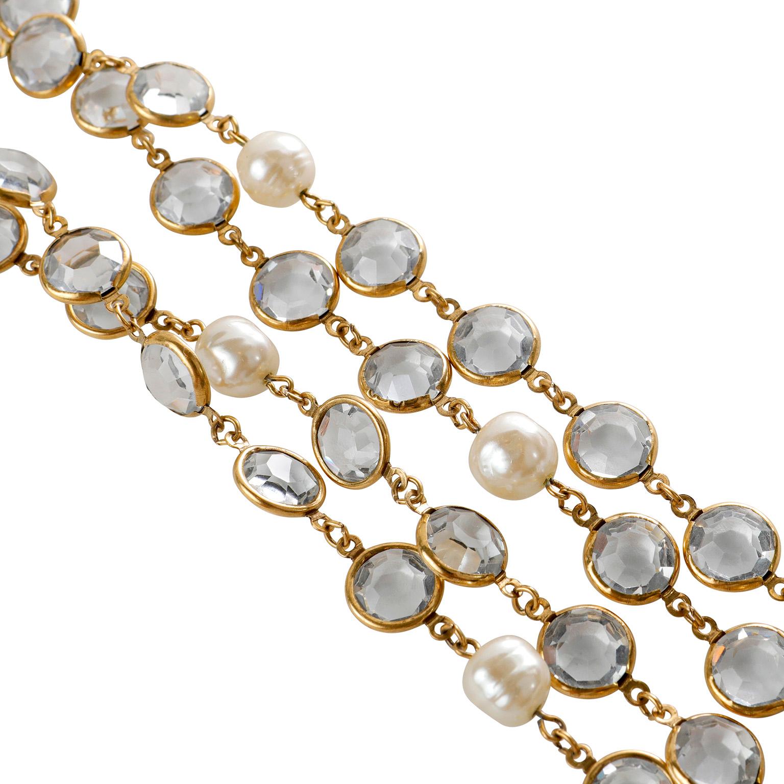 Lange Chanel Vintage-Halskette aus Kristall im Rosenschliff und Perlen im Angebot 2