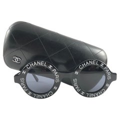 Chanel Vintage Round "Chanel Paris" Made In Italy Black Sunglasses 