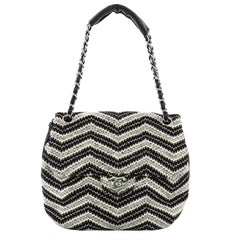 Chanel Vintage Round Flap Bag Chevron Tweed Medium
